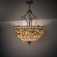 Meyda Lighting Tiffany Turning Leaf 20" 3-Light Mahogany Bronze Inverted Pendant Light With Green & Beige Shade Glass