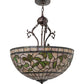 Meyda Lighting Tiffany Turning Leaf 20" 3-Light Mahogany Bronze Inverted Pendant Light With Green & Beige Shade Glass
