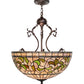 Meyda Lighting Tiffany Turning Leaf 20" 3-Light Mahogany Bronze Inverted Pendant Light With Green & Beige Shade Glass