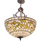 Meyda Lighting Tiffany Turning Leaf 20" 3-Light Mahogany Bronze Inverted Pendant Light With Green & Beige Shade Glass