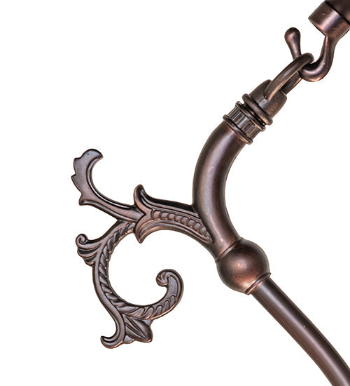 Meyda Lighting Tiffany Turning Leaf 20" 3-Light Mahogany Bronze Inverted Pendant Light With Green & Beige Shade Glass