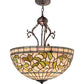 Meyda Lighting Tiffany Turning Leaf 20" 3-Light Mahogany Bronze Inverted Pendant Light With Green & Beige Shade Glass
