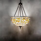 Meyda Lighting Tiffany Turning Leaf 20" 3-Light Mahogany Bronze Inverted Pendant Light With Green & Beige Stained Shade Glass