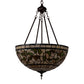 Meyda Lighting Tiffany Turning Leaf 20" 3-Light Mahogany Bronze Inverted Pendant Light With Green & Beige Stained Shade Glass