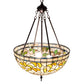 Meyda Lighting Tiffany Turning Leaf 20" 3-Light Mahogany Bronze Inverted Pendant Light With Green & Beige Stained Shade Glass