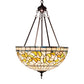 Meyda Lighting Tiffany Turning Leaf 20" 3-Light Mahogany Bronze Inverted Pendant Light With Green & Beige Stained Shade Glass