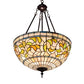 Meyda Lighting Tiffany Turning Leaf 20" 3-Light Mahogany Bronze Inverted Pendant Light With Green & Beige Stained Shade Glass