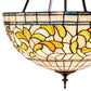 Meyda Lighting Tiffany Turning Leaf 20" 3-Light Mahogany Bronze Inverted Pendant Light With Green & Beige Stained Shade Glass