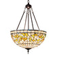 Meyda Lighting Tiffany Turning Leaf 20" 3-Light Mahogany Bronze Inverted Pendant Light With Green & Beige Stained Shade Glass