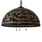 Meyda Lighting Tiffany Turning Leaf 20" 3-Light Mahogany Bronze Pendant Light With Green & Beige Stained Shade Glass