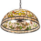Meyda Lighting Tiffany Turning Leaf 20" 3-Light Mahogany Bronze Pendant Light With Green & Beige Stained Shade Glass