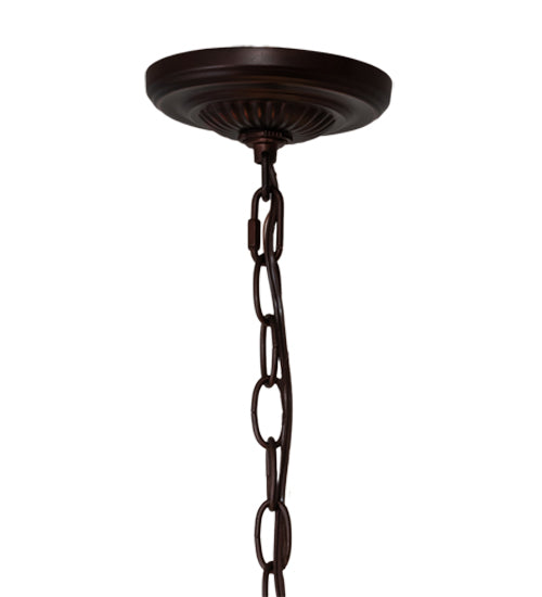 Meyda Lighting Tiffany Turning Leaf 20" 3-Light Mahogany Bronze Pendant Light With Green & Beige Stained Shade Glass