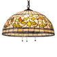 Meyda Lighting Tiffany Turning Leaf 20" 3-Light Mahogany Bronze Pendant Light With Green & Beige Stained Shade Glass