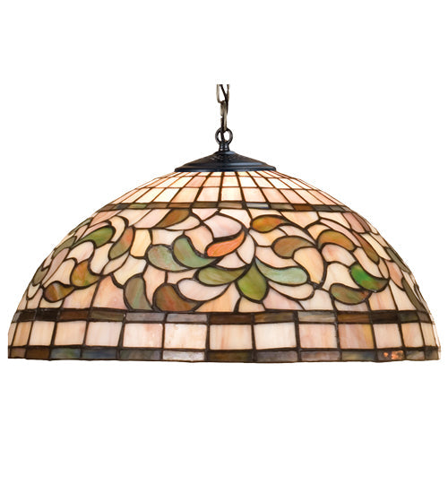 Meyda Lighting Tiffany Turning Leaf 20" 3-Light Mahogany Bronze Pendant Light With Multi-Colored Shade Glass