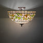 Meyda Lighting Tiffany Turning Leaf 20" 3-Light Mahogany Bronze Semi-flush Mount Light With Mauve & Beige Stained Shade Glass