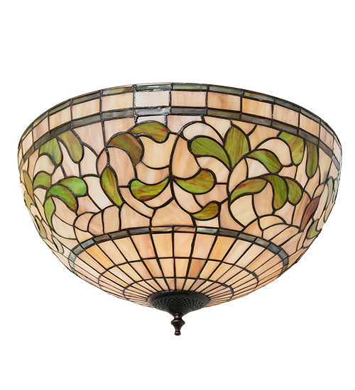 Meyda Lighting Tiffany Turning Leaf 20" 3-Light Mahogany Bronze Semi-flush Mount Light With Mauve & Beige Stained Shade Glass