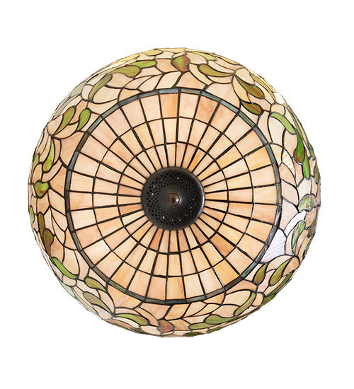 Meyda Lighting Tiffany Turning Leaf 20" 3-Light Mahogany Bronze Semi-flush Mount Light With Mauve & Beige Stained Shade Glass