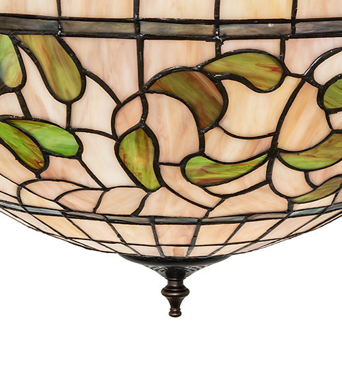 Meyda Lighting Tiffany Turning Leaf 20" 3-Light Mahogany Bronze Semi-flush Mount Light With Mauve & Beige Stained Shade Glass