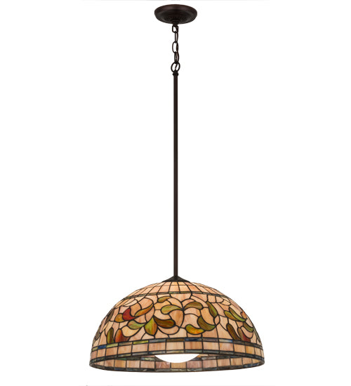 Meyda Lighting Tiffany Turning Leaf 20" Mahogany Bronze Pendant Light With Multi-Colored Shade Glass