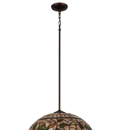 Meyda Lighting Tiffany Turning Leaf 20" Mahogany Bronze Pendant Light With Multi-Colored Shade Glass