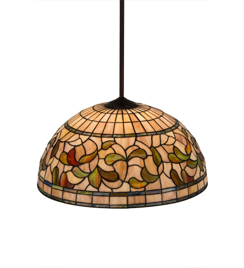 Meyda Lighting Tiffany Turning Leaf 20" Mahogany Bronze Pendant Light With Multi-Colored Shade Glass