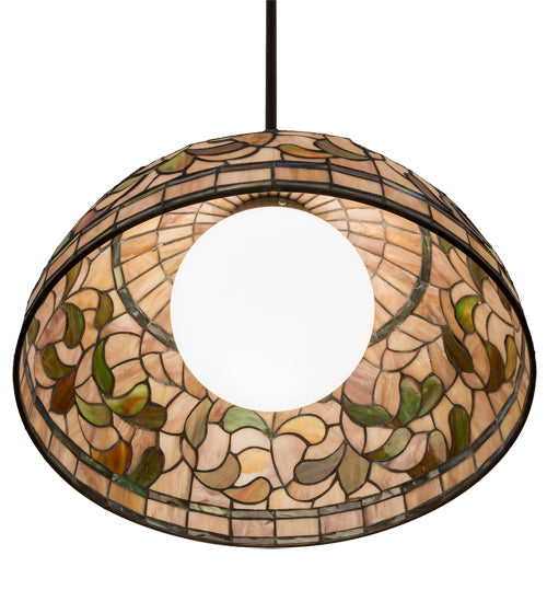 Meyda Lighting Tiffany Turning Leaf 20" Mahogany Bronze Pendant Light With Multi-Colored Shade Glass
