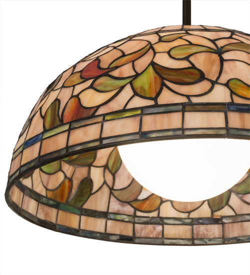 Meyda Lighting Tiffany Turning Leaf 20" Mahogany Bronze Pendant Light With Multi-Colored Shade Glass