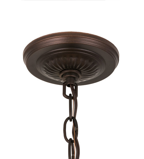 Meyda Lighting Tiffany Turning Leaf 20" Mahogany Bronze Pendant Light With Multi-Colored Shade Glass