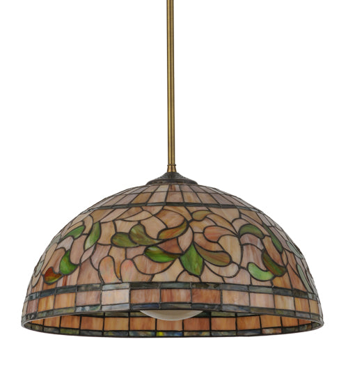 Meyda Lighting Tiffany Turning Leaf 20" Mahogany Bronze Pendant Light With Multi-Colored Stained Shade Glass