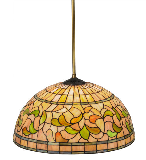 Meyda Lighting Tiffany Turning Leaf 20" Mahogany Bronze Pendant Light With Multi-Colored Stained Shade Glass