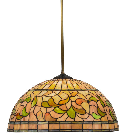 Meyda Lighting Tiffany Turning Leaf 20" Mahogany Bronze Pendant Light With Multi-Colored Stained Shade Glass