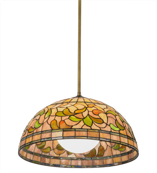 Meyda Lighting Tiffany Turning Leaf 20" Mahogany Bronze Pendant Light With Multi-Colored Stained Shade Glass