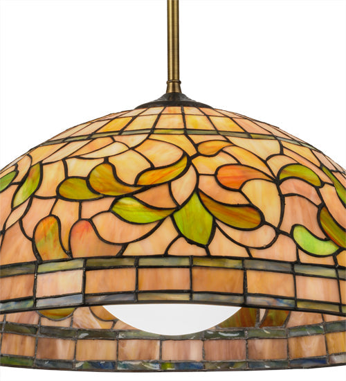 Meyda Lighting Tiffany Turning Leaf 20" Mahogany Bronze Pendant Light With Multi-Colored Stained Shade Glass