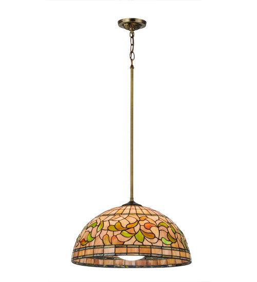 Meyda Lighting Tiffany Turning Leaf 20" Mahogany Bronze Pendant Light With Multi-Colored Stained Shade Glass