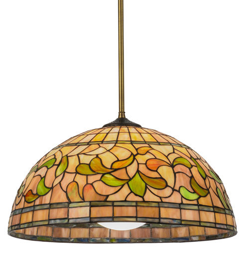 Meyda Lighting Tiffany Turning Leaf 20" Mahogany Bronze Pendant Light With Multi-Colored Stained Shade Glass