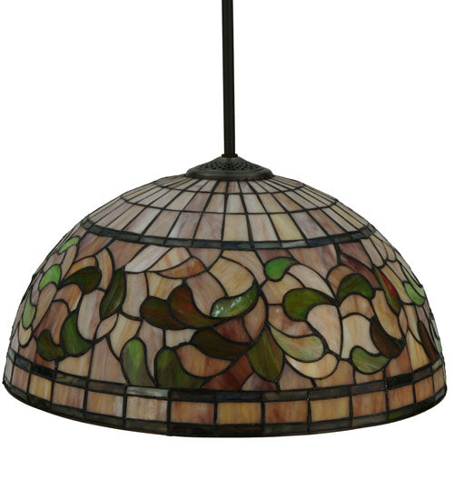 Meyda Lighting Tiffany Turning Leaf 20" Oil Rubbed Bronze Pendant Light With Multi-Colored Shade Glass