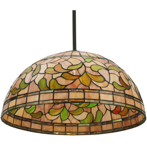 Meyda Lighting Tiffany Turning Leaf 20" Oil Rubbed Bronze Pendant Light With Multi-Colored Shade Glass