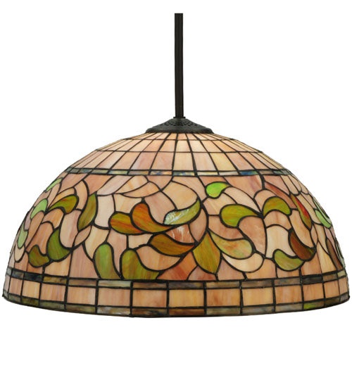 Meyda Lighting Tiffany Turning Leaf 20" Oil Rubbed Bronze Pendant Light With Multi-Colored Shade Glass