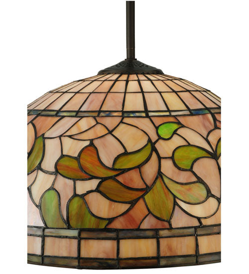 Meyda Lighting Tiffany Turning Leaf 20" Oil Rubbed Bronze Pendant Light With Multi-Colored Shade Glass