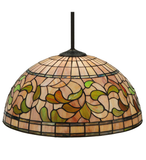 Meyda Lighting Tiffany Turning Leaf 20" Oil Rubbed Bronze Pendant Light With Multi-Colored Shade Glass