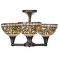 Meyda Lighting Tiffany Turning Leaf 22" 3-Light Craftsman Brown Flush Mount Light With Multi-Colored Shade Glass