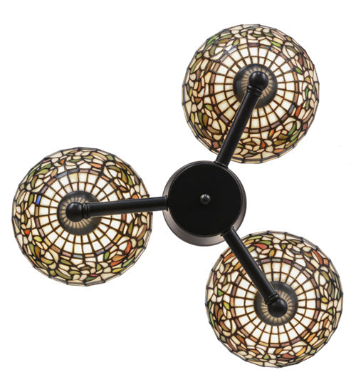 Meyda Lighting Tiffany Turning Leaf 22" 3-Light Craftsman Brown Flush Mount Light With Multi-Colored Shade Glass