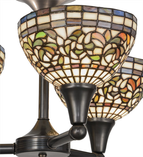 Meyda Lighting Tiffany Turning Leaf 22" 3-Light Craftsman Brown Flush Mount Light With Multi-Colored Shade Glass