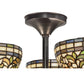 Meyda Lighting Tiffany Turning Leaf 22" 3-Light Craftsman Brown Flush Mount Light With Multi-Colored Shade Glass