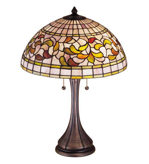Meyda Lighting Tiffany Turning Leaf 23" 2-Light Mahogany Bronze Table Lamp With Multi-Colored Shade Glass