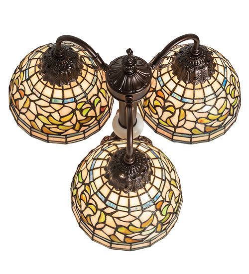Meyda Lighting Tiffany Turning Leaf 23" 3-Light Mahogany Bronze Table Lamp With Multi-Colored Shade Glass
