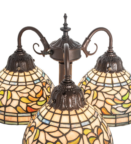 Meyda Lighting Tiffany Turning Leaf 23" 3-Light Mahogany Bronze Table Lamp With Multi-Colored Shade Glass
