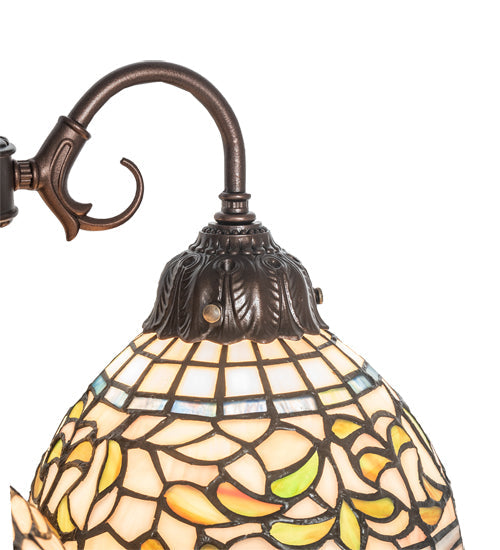 Meyda Lighting Tiffany Turning Leaf 23" 3-Light Mahogany Bronze Table Lamp With Multi-Colored Shade Glass