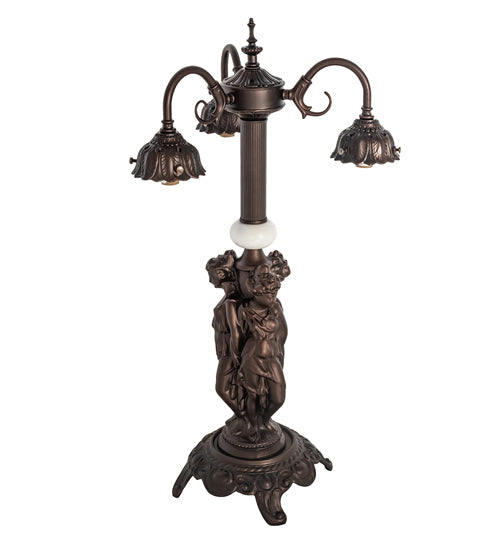 Meyda Lighting Tiffany Turning Leaf 23" 3-Light Mahogany Bronze Table Lamp With Multi-Colored Shade Glass