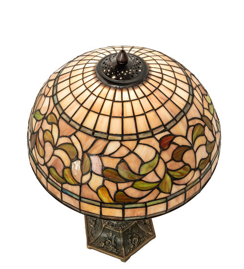 Meyda Lighting Tiffany Turning Leaf 23" Mahogany Bronze Table Lamp With Multi-Colored Shade Glass